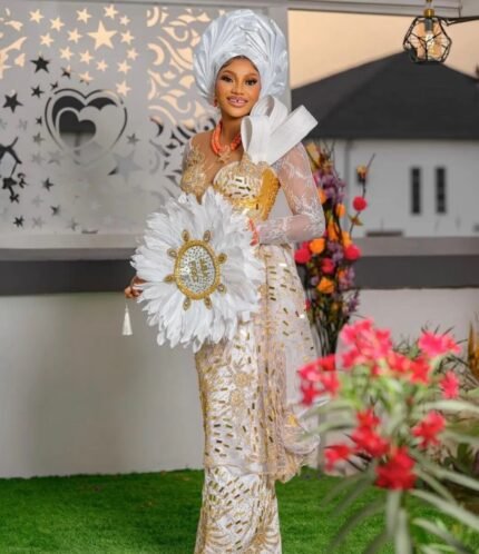african white beaded george fabric