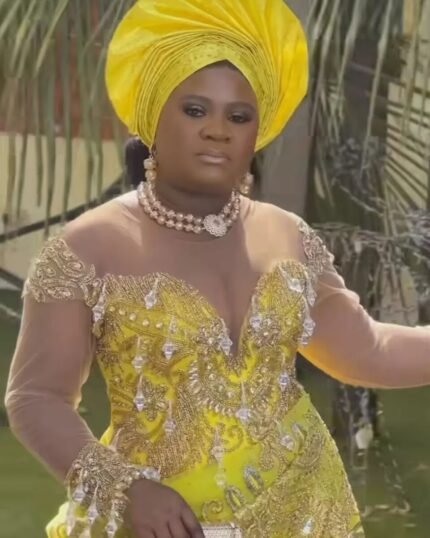 african yellow beaded george fabric