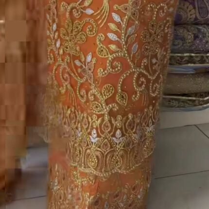 NIGERAIN BROWN COLOUR BEADED GEORGE FABRIC