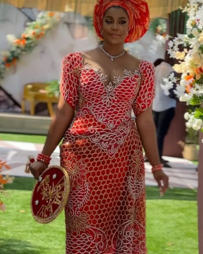 NIGERAIN RED COLOUR CRISTAL GEORGE FABRIC - Image 1