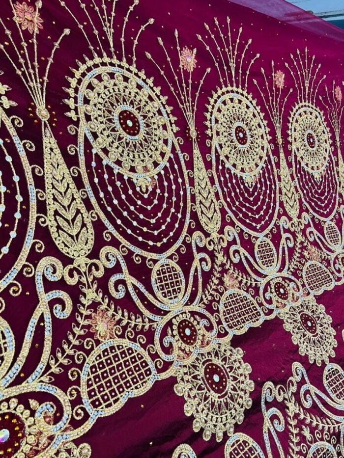NIGERAIN NEVI BLUE BEADED GEORGE FABRIC - Image 1