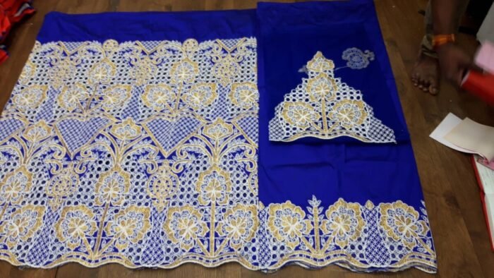 NIGERAIN BLUE COLOUR BEADED GEORGE FABRIC - Image 1
