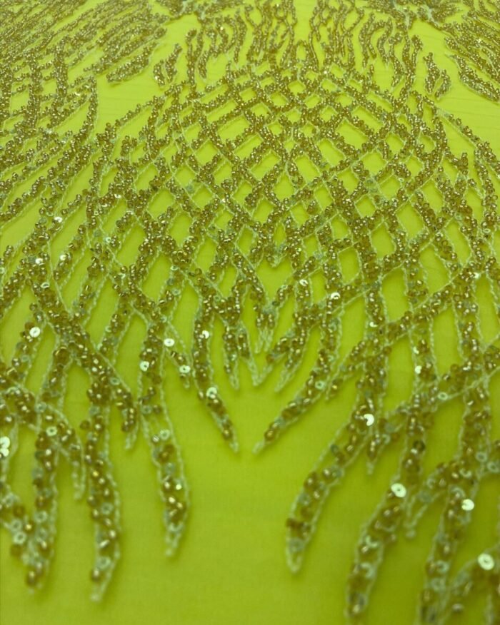 HAND MADE YELLOW COLOUR NET FABRIC PER METER - Image 1
