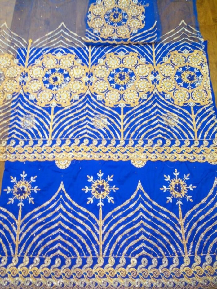 NIGERAIN BLUE COLOUR BEADED GEORGE FABRIC - Image 1