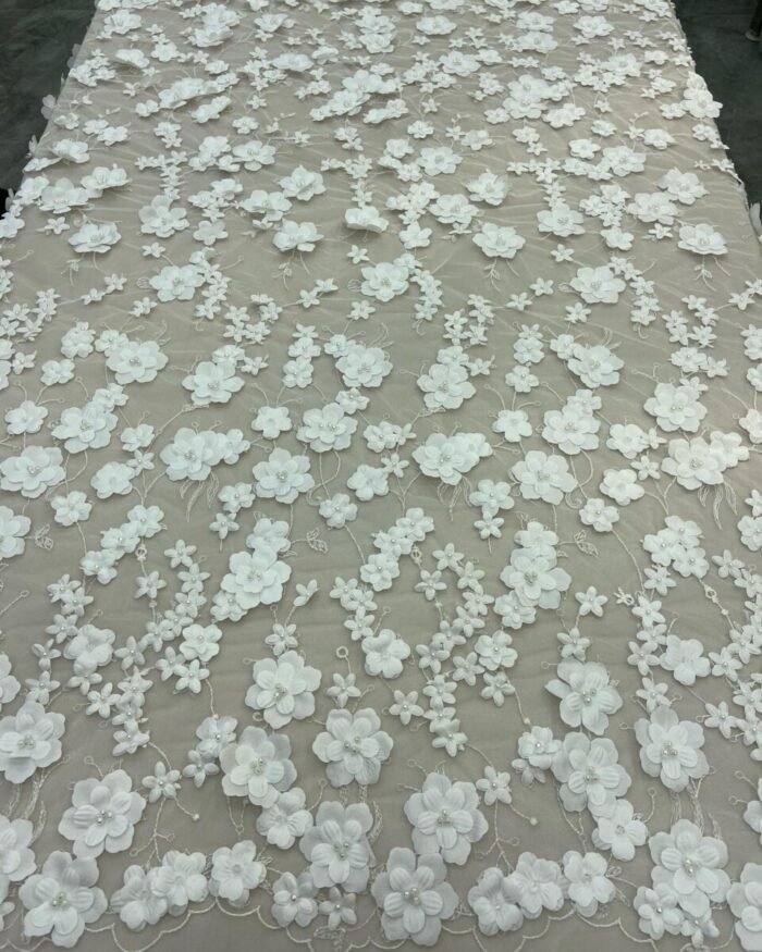 HAND MADE WHITE COLOUR NET FABRIC PER METER - Image 1