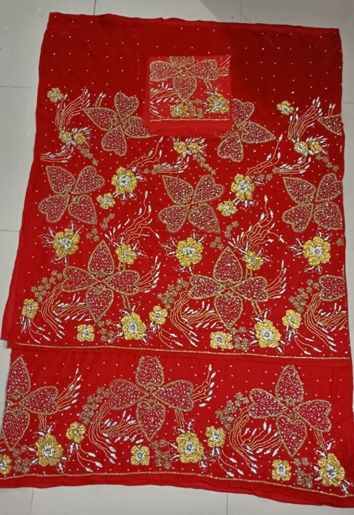 NIGERAIN RED COLOUR CRISTAL GEORGE FABRIC - Image 1