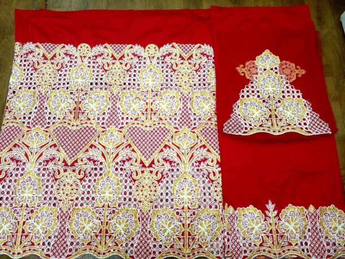 NIGERAIN RED COLOUR CRISTAL GEORGE FABRIC - Image 1