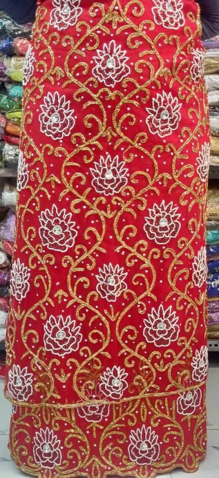 NIGERAIN RED COLOUR CRISTAL GEORGE FABRIC