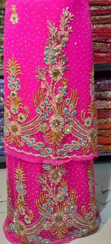 NIGERAIN BABY PINK COLOUR BEADED GEORGE FABRIC