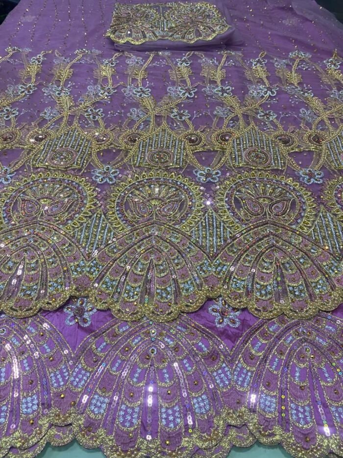 NIGERAIN PURPLE COLOUR BEADED GEORGE FABRIC - Image 1