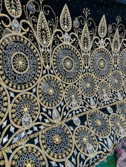 NIGERAIN BLACK COLOUR BEADED GEORGE FABRIC