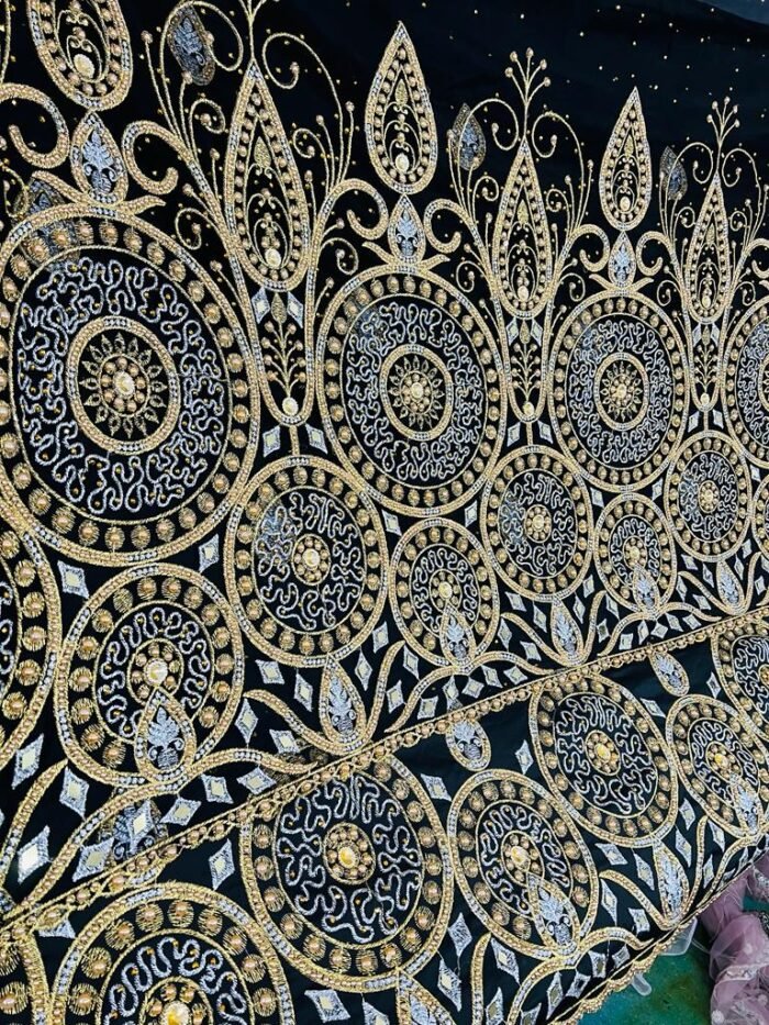 NIGERAIN BLACK COLOUR BEADED GEORGE FABRIC - Image 1