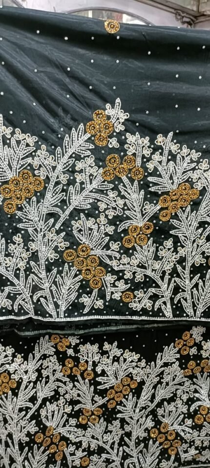 NIGERAIN BLACK COLOUR BEADED GEORGE FABRIC