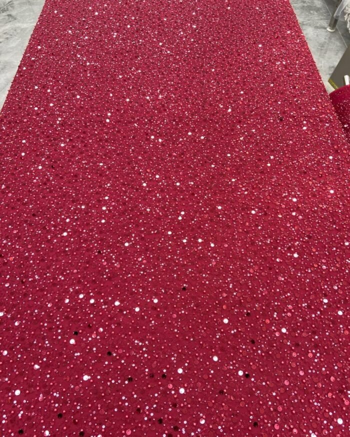 HAND MADE MEGENTA RED COLOUR NET FABRIC PER METER - Image 1