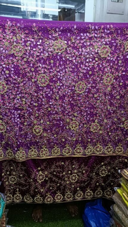 NIGERAIN PURPLE COLOUR BEADED GEORGE FABRIC