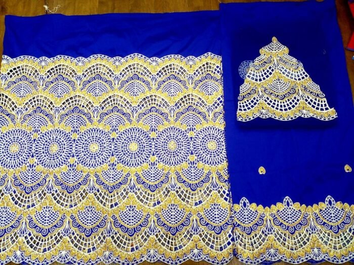 NIGERAIN BLUE COLOUR BEADED GEORGE FABRIC - Image 1