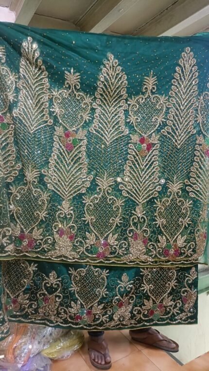 NIGERAIN GREEN COLOUR BEADED GEORGE FABRIC
