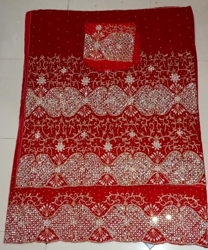 NIGERAIN RED COLOUR CRISTAL GEORGE FABRIC - Image 1