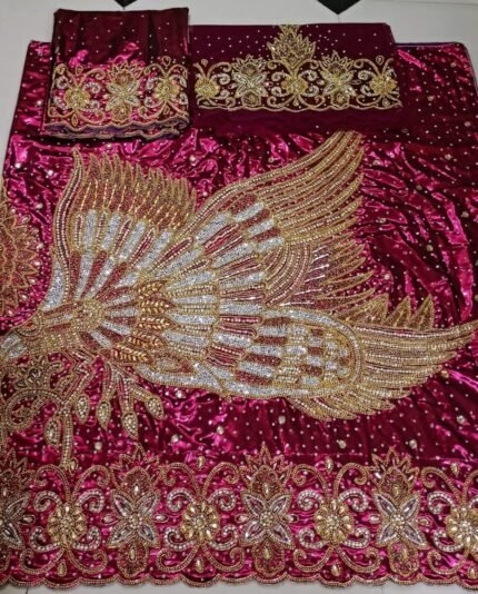 NIGERAIN PINK MEGENTA COLOUR BEADED GEORGE FABRIC