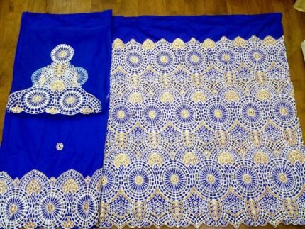 NIGERAIN BLUE COLOUR BEADED GEORGE FABRIC