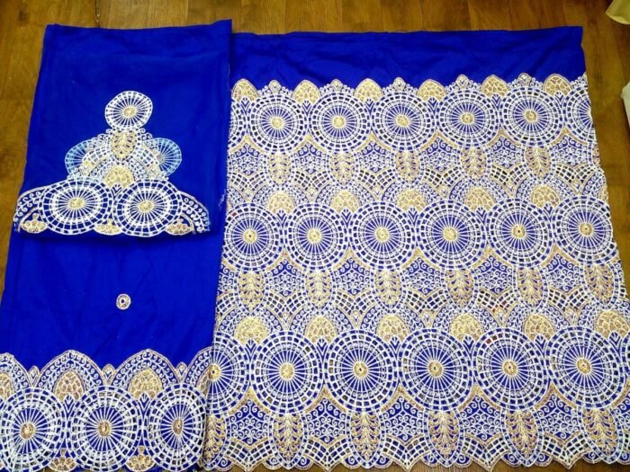 NIGERAIN BLUE COLOUR BEADED GEORGE FABRIC - Image 1
