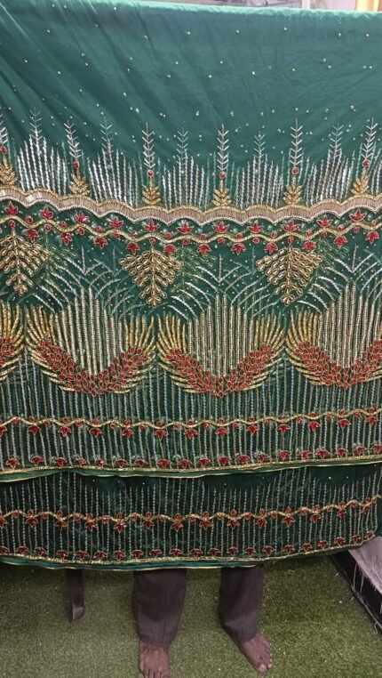 NIGERAIN GREEN COLOUR BEADED GEORGE FABRIC