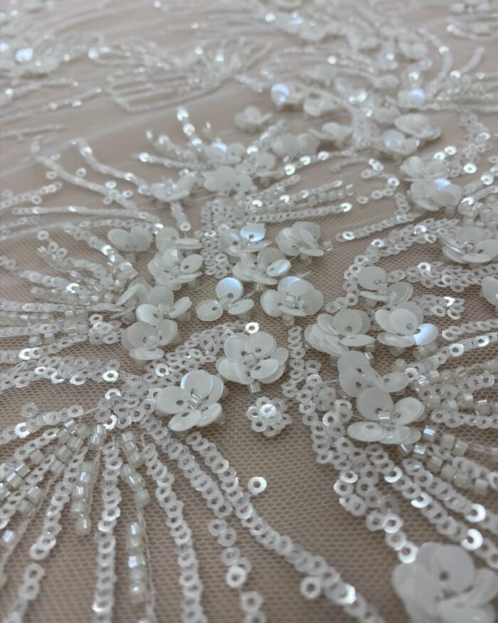 HAND MADE WHITE COLOUR NET FABRIC PER METER - Image 1