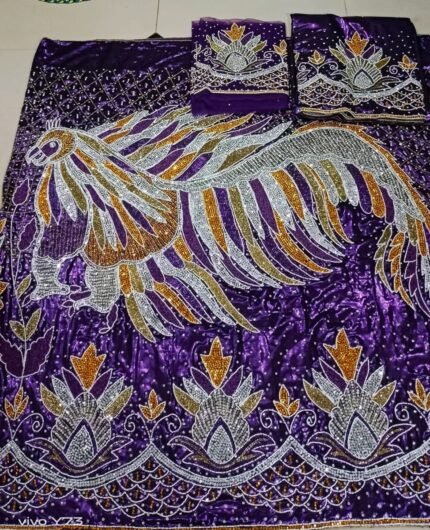 NIGERAIN NEVI BLUE BEADED GEORGE FABRIC