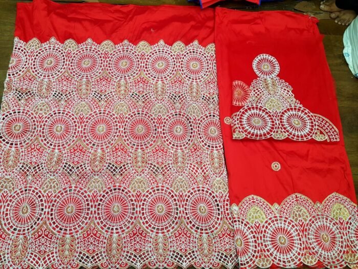 NIGERAIN RED COLOUR CRISTAL GEORGE FABRIC - Image 1