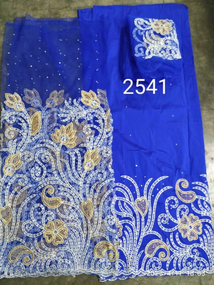 NIGERAIN SKY BLUE COLOUR BEADED GEORGE FABRIC - Image 1