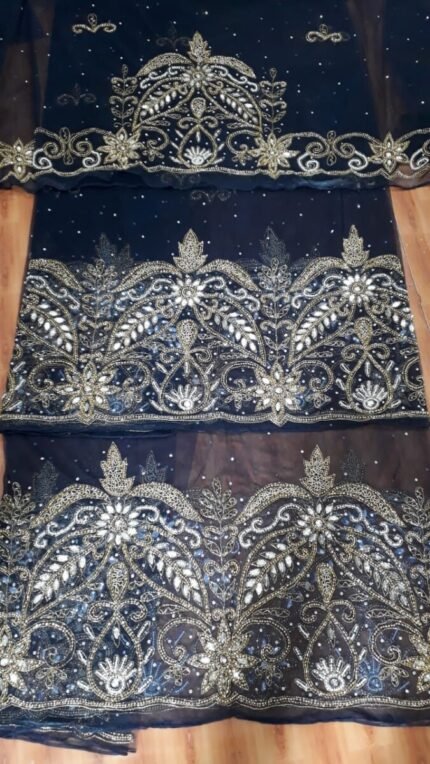 NIGERAIN GRAY COLOUR BEADED GEORGE FABRIC