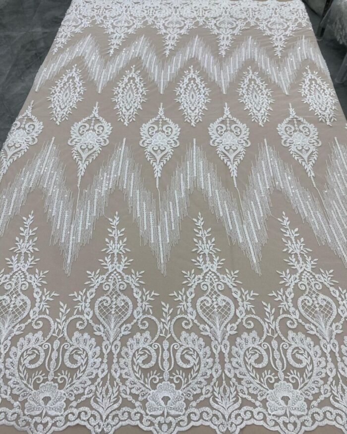 HAND MADE WHITE COLOUR NET FABRIC PER METER - Image 1