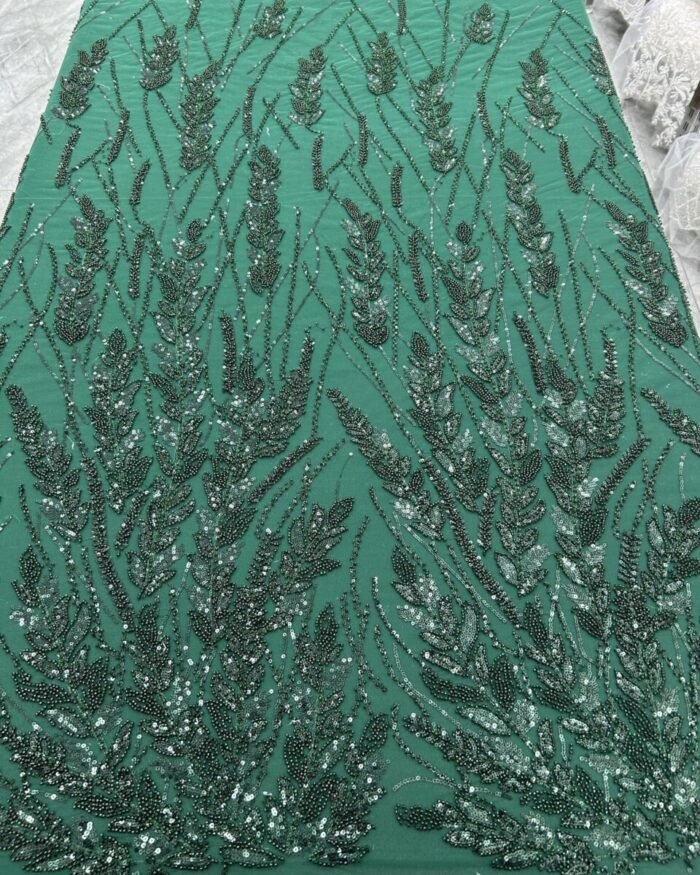 HAND MADE GREEN COLOUR NET FABRIC PER METER - Image 1