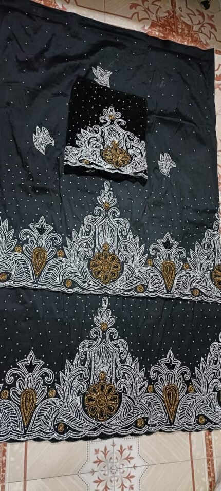 NIGERAIN BLACK COLOUR BEADED GEORGE FABRIC
