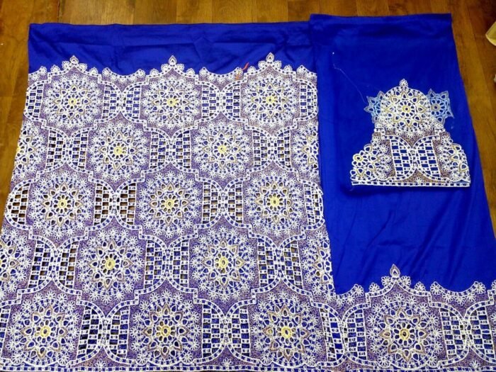 NIGERAIN BLUE COLOUR BEADED GEORGE FABRIC - Image 1