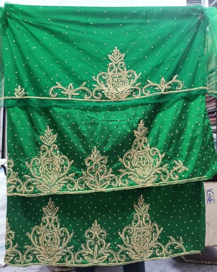 NIGERAIN GREEN COLOUR BEADED GEORGE FABRIC - Image 1