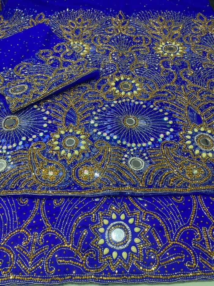 NIGERAIN BLUE COLOUR BEADED GEORGE FABRIC - Image 1