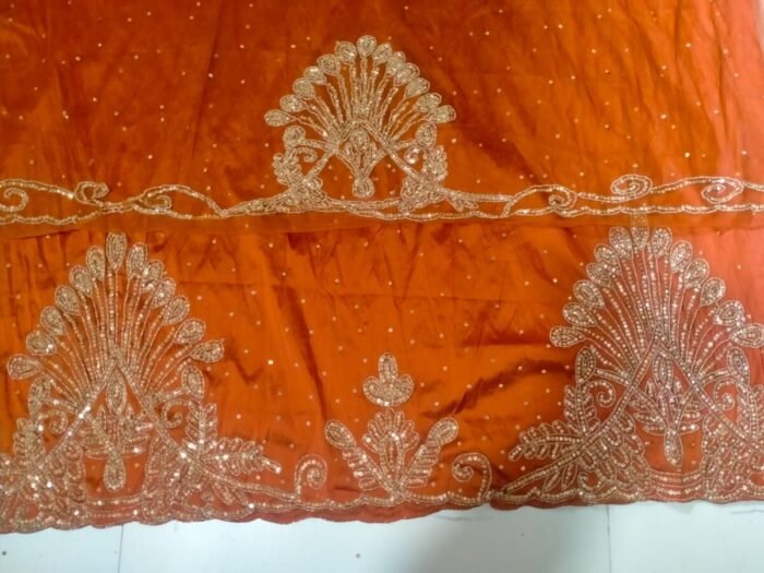 NIGERAIN ORANGE COLOUR BEADED GEORGE FABRIC - Image 1