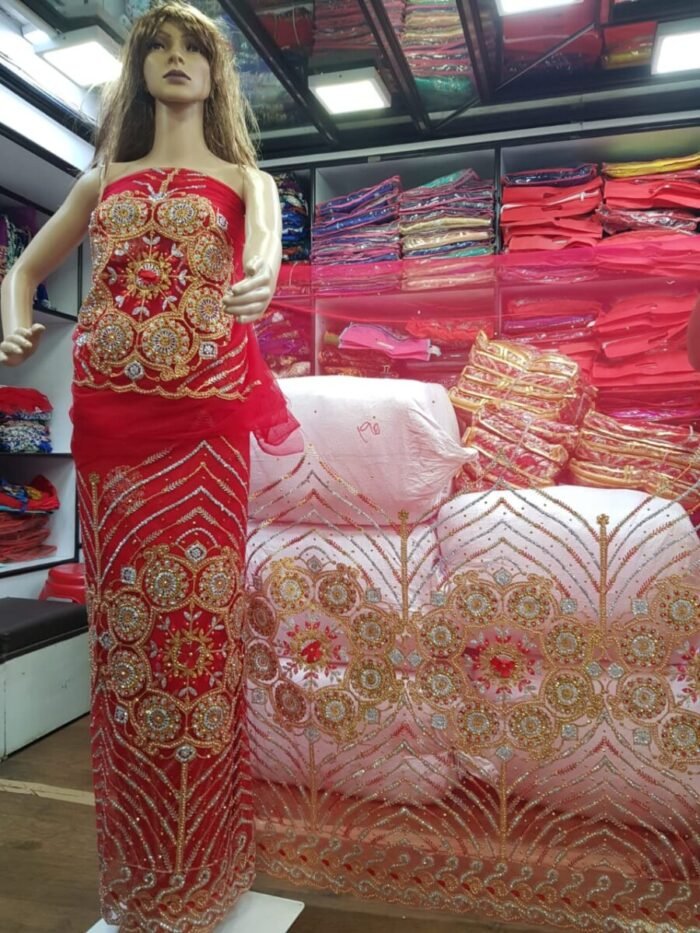 NIGERAIN RED COLOUR CRISTAL GEORGE FABRIC - Image 1
