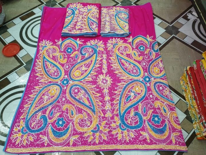 NIGERAIN BABY PINK BEADED GEORGE FABRIC - Image 1