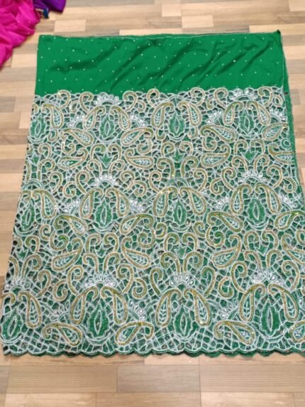 NIGERAIN GREEN COLOUR BEADED GEORGE FABRIC