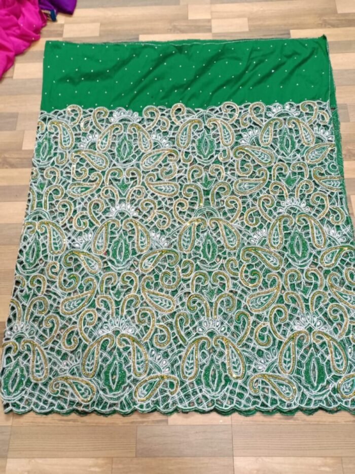 NIGERAIN GREEN COLOUR BEADED GEORGE FABRIC - Image 1
