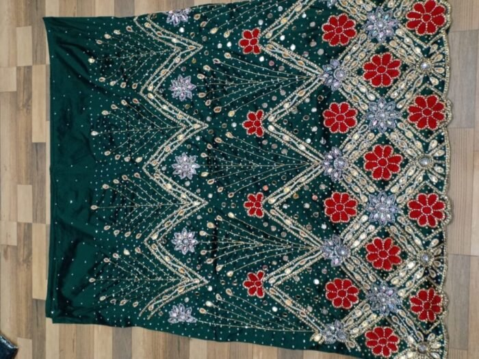 NIGERAIN DARK GREEN BEADED GEORGE FABRIC - Image 1