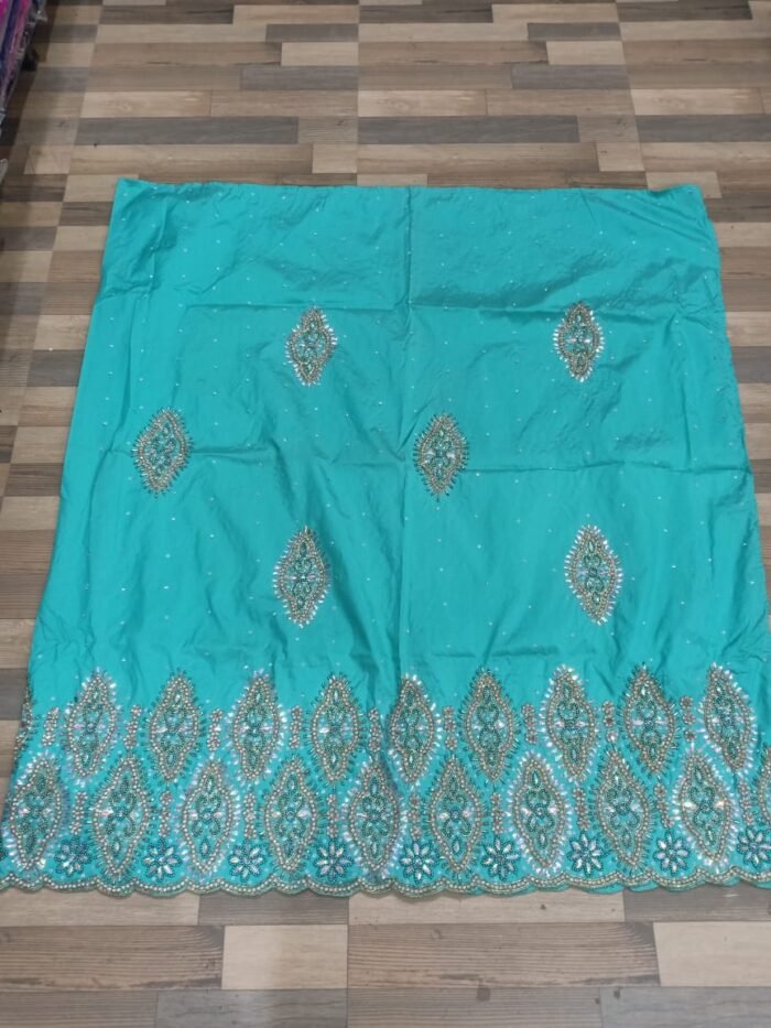african sky blue beaded george fabric - Image 1