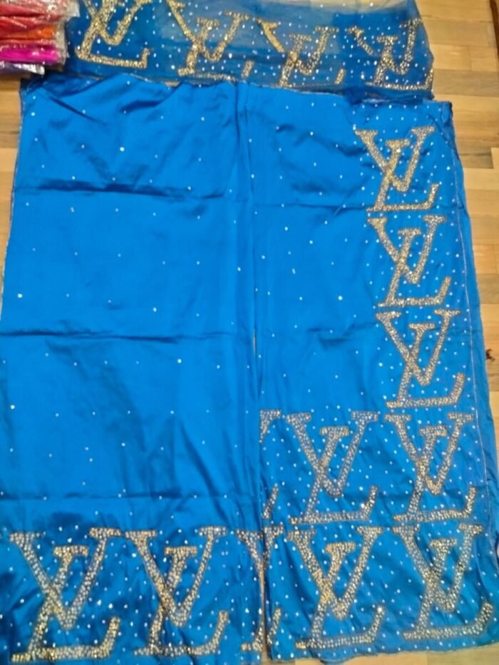 african blue beaded george fabric - Image 1