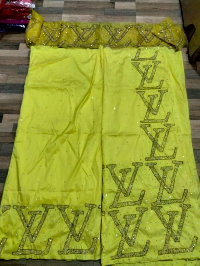 african yellow beaded george fabric - Image 1