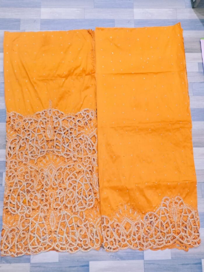 african yellow beaded george fabric - Image 1