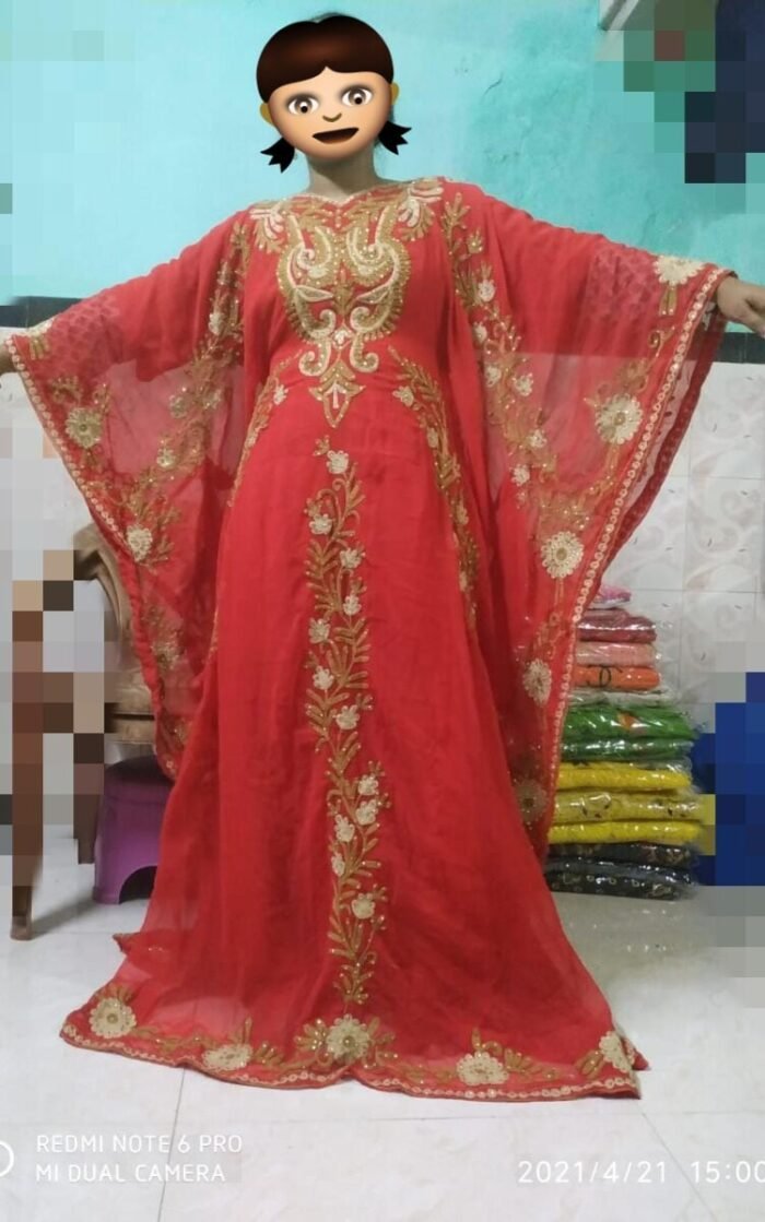 RED COLOUR RAYYON COTTON KURTI WITH SCARF - Image 1