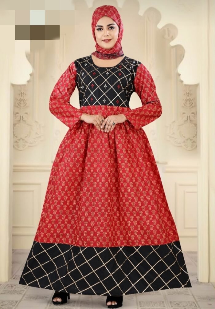 RED COLOUR RAYYON COTTON KURTI WITH SCARF - Image 1