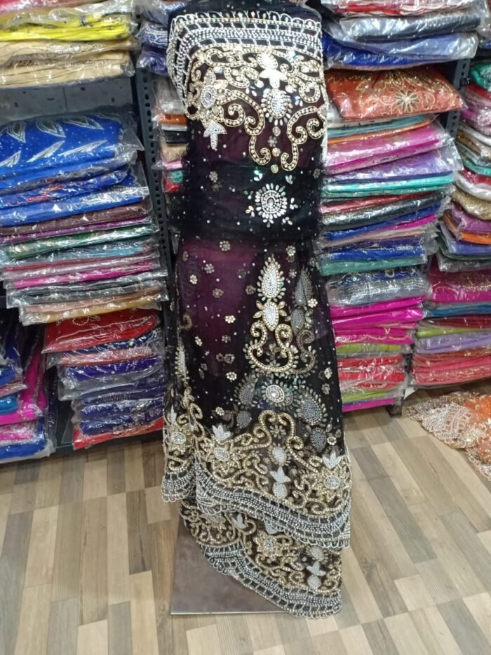 african dark purplr beaded george fabric - Image 1